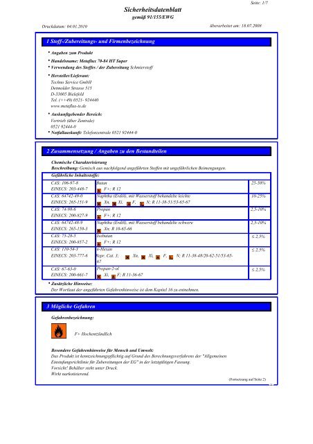 Metaflux 70-84 EG-Sicherheitsdatenblatt