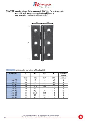 Typ 701 gerollte leichte Scharniere nach DIN 7954 Form A -schmal ...