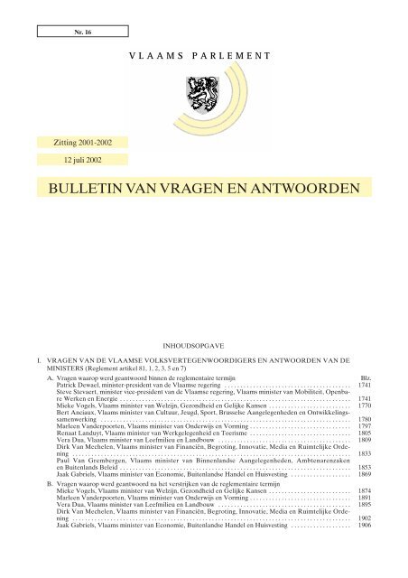 BULLETIN VAN VRAGEN EN ANTWOORDEN - Vlaams Parlement