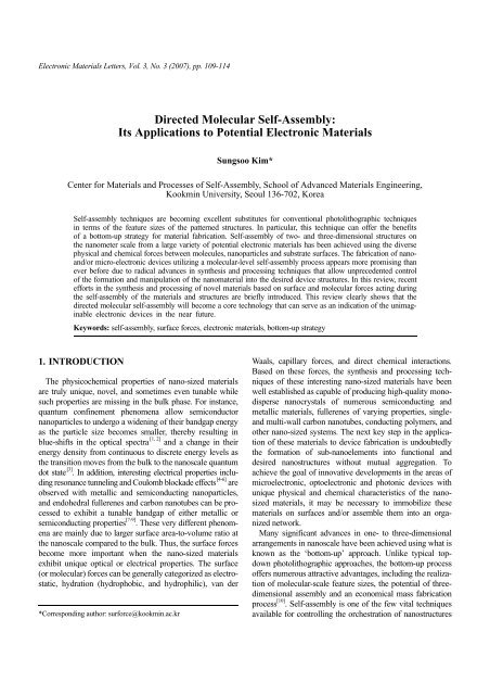 Directed Molecular Self-Assembly - Electronic Materials Letters