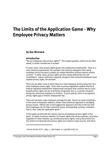 The Limits of the Application Game - Why Employee ... - Hicks Morley