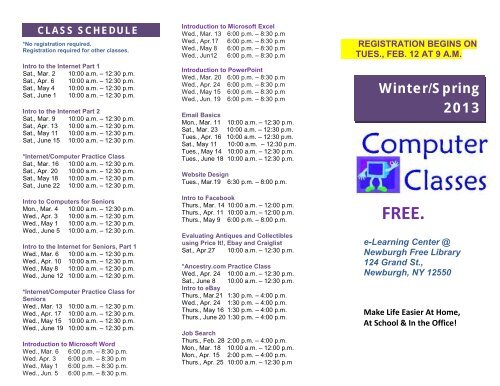 CLASS SCHEDULE - Newburgh Free Library