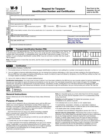 W9 form - Request for Taxpayer Identification Number and Certification