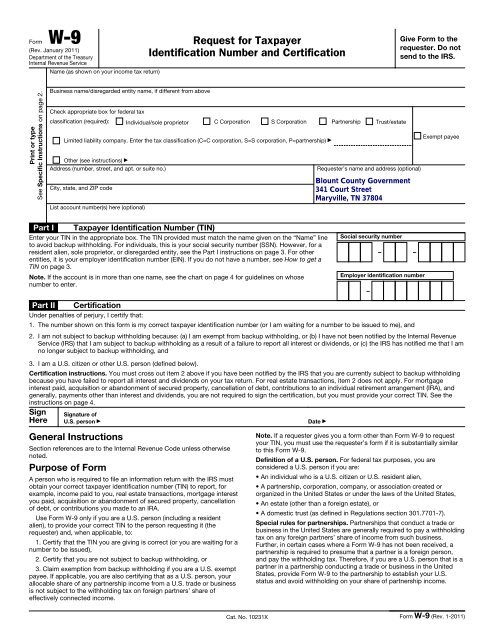W9 form - Request for Taxpayer Identification Number and Certification