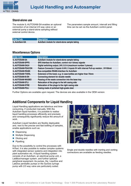 10 - Liquid Handling and Autosampler - HiTec Zang GmbH