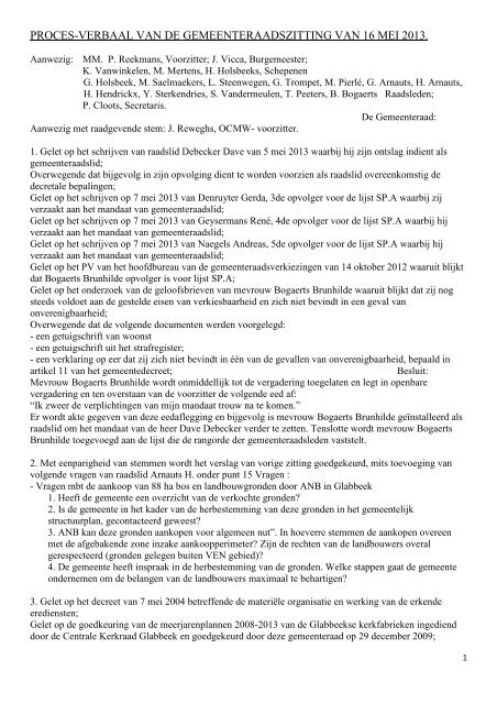 Verslag gemeenteraad 2013-05-16 - Gemeente glabbeek