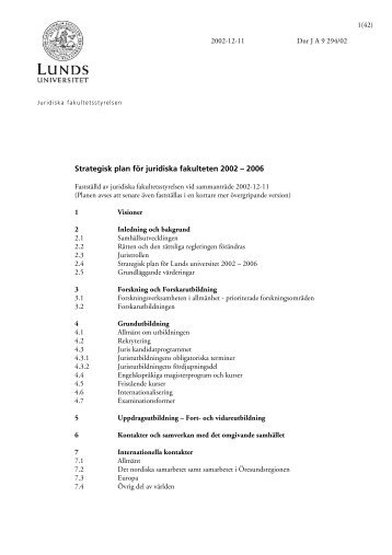 Strategisk plan fÃ¶r juridiska fakulteten 2002 â 2006 - Lunds universitet