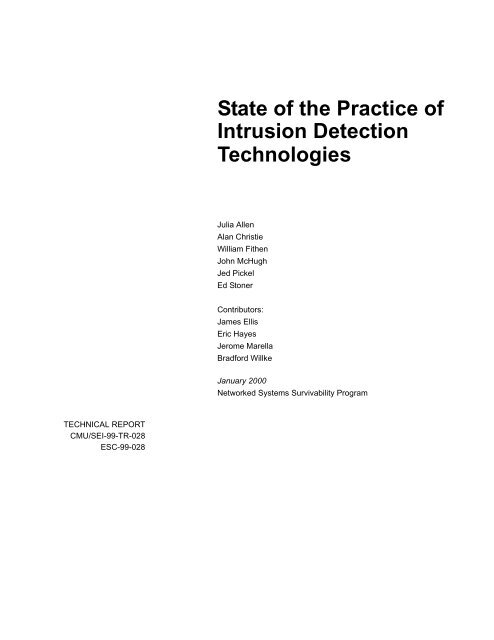 State Of The Practice Of Intrusion Detection Technologies Software