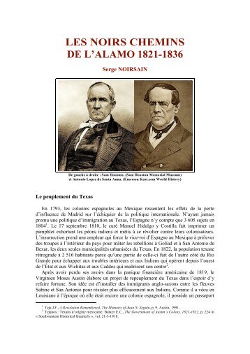 LES NOIRS CHEMINS DE L’ALAMO 1821-1836