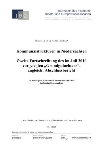 "Kommunalstrukturen in Niedersachsen", zugleich: Abschlussbericht