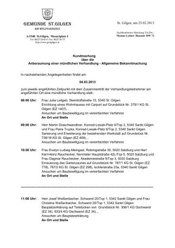 Bauverhandlungen am Montag, 4.3.2013 - St. Gilgen