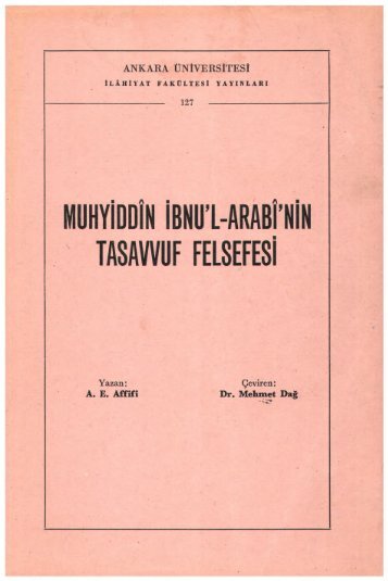 tasavvuf feısefesi - Ankara Üniversitesi Kitaplar Veritabanı