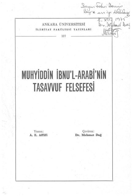 tasavvuf feısefesi - Ankara Üniversitesi Kitaplar Veritabanı