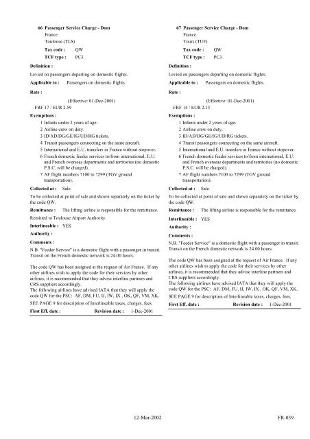 IATA LIST OF TICKET AND AIRPORT TAXES AND FEES