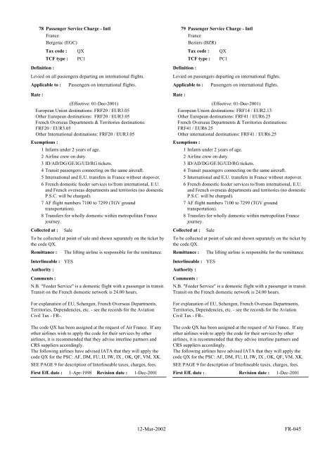 IATA LIST OF TICKET AND AIRPORT TAXES AND FEES