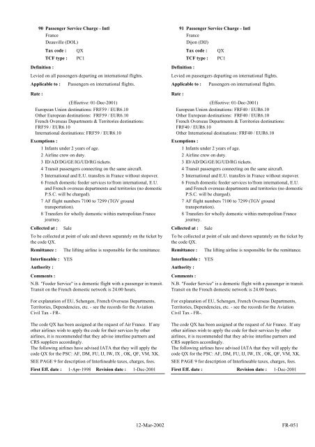 IATA LIST OF TICKET AND AIRPORT TAXES AND FEES