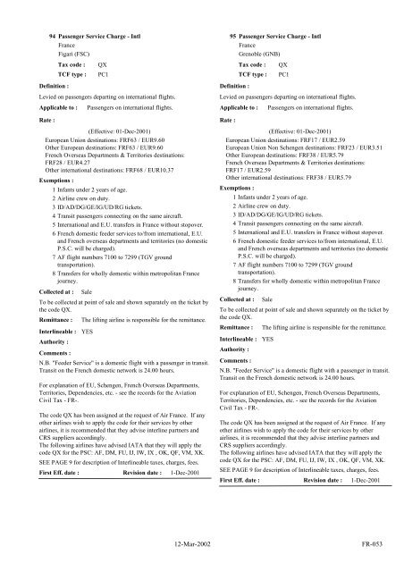 IATA LIST OF TICKET AND AIRPORT TAXES AND FEES