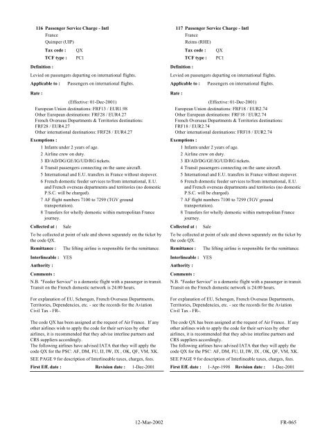 IATA LIST OF TICKET AND AIRPORT TAXES AND FEES