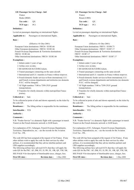 IATA LIST OF TICKET AND AIRPORT TAXES AND FEES