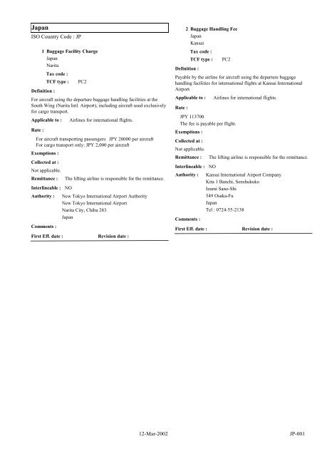 IATA LIST OF TICKET AND AIRPORT TAXES AND FEES