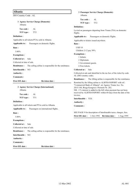 IATA LIST OF TICKET AND AIRPORT TAXES AND FEES