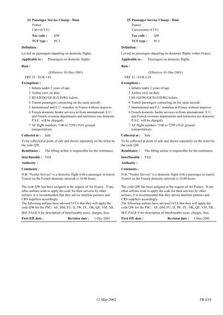 IATA LIST OF TICKET AND AIRPORT TAXES AND FEES