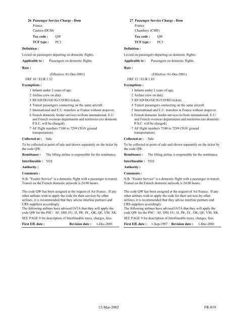 IATA LIST OF TICKET AND AIRPORT TAXES AND FEES