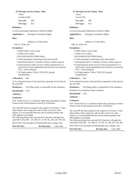 IATA LIST OF TICKET AND AIRPORT TAXES AND FEES