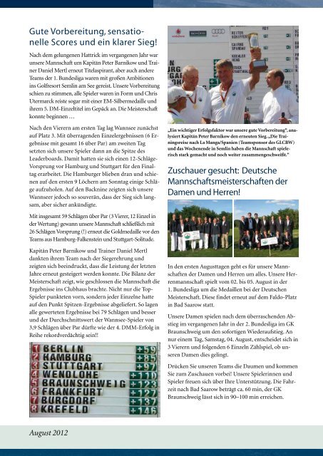 Wannsee Brief - Der Golf- und Land-Club  Berlin-Wannsee eV