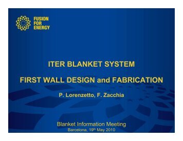 ITER BLANKET SYSTEM FIRST WALL DESIGN and ... - Iter Industry