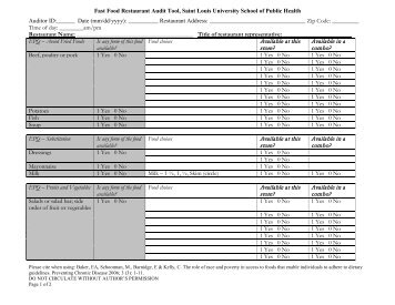 Fast Food Restaurant Audit Tool - Applied Research Program