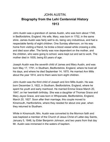 JOHN AUSTIN. Biography from the Lehi Centennial ... - Lehi City
