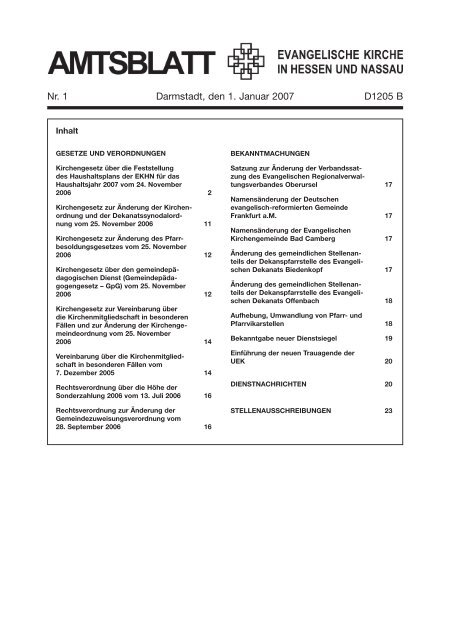 Amtsblatt Der Evangelischen Kirche In Hessen Und Nassau Ekhn