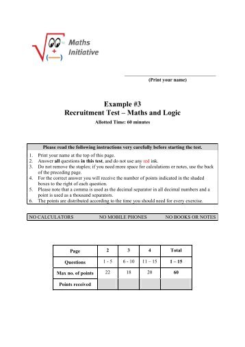 Example #3 Recruitment Test â Maths and Logic - ProCredit