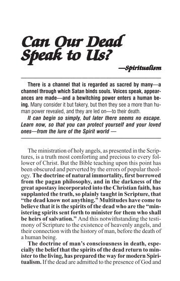 Can Our Dead Speak to Us? - The Eternal Gospel Church