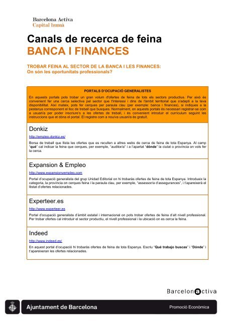 Canals de recerca de feina BANCA I FINANCES - Barcelona Treball