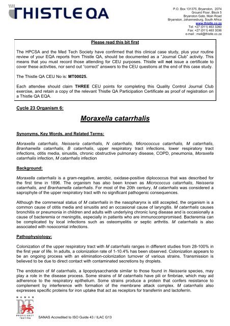 Moraxella catarrhalis - Thistle QA