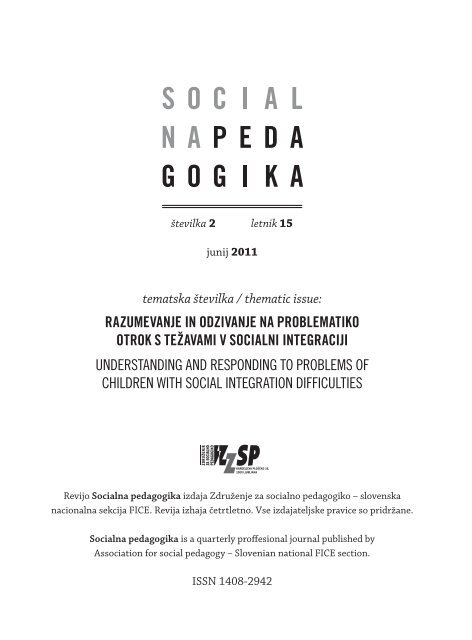 Socialna pedagogika: 2011 vol 15., številka 2 - Revija Socialna ...
