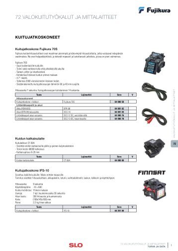 72 VALOKUITUTYÃKALUT JA MITTALAITTEET - SLO