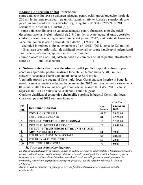 Referat compartiment de specialitate proiect buget local 2012