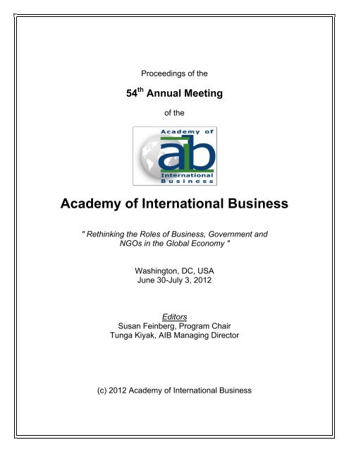 AIB 2012 Conference Proceedings - Academy of International ...