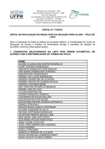 Para visualizar edital 114 Polo de Lapa clique aqui. - CIPEAD