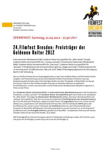 24.filmfest Dresden: Preisträger der Goldenen Reiter 2012