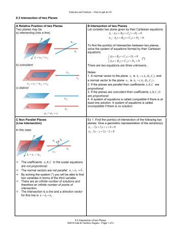 9.3 Intersection of two Planes A Relative Position of ... - La Citadelle