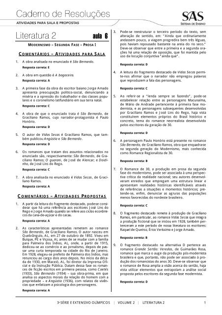 Lista de Exercícios sobre a segunda fase do Modernismo no Brasil