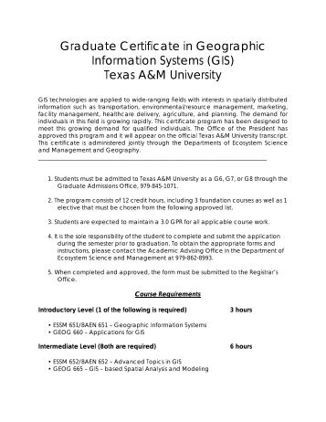 Graduate Certificate in Geographic Information Systems (GIS)