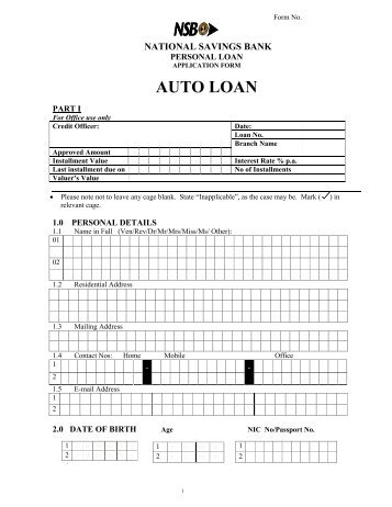 Application for Auto Loan - National Savings Bank