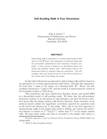 Self-Avoiding Walk in Four Dimensions - Department of Mathematics