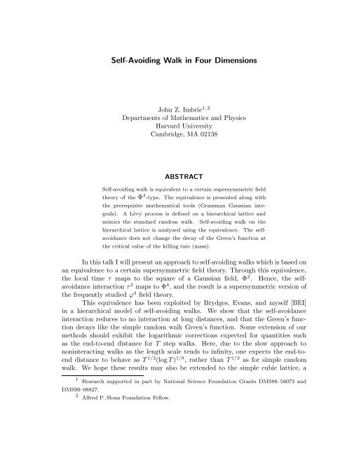 Self-Avoiding Walk in Four Dimensions - Department of Mathematics