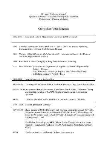 Curriculum Vitae Sinensis - Dr. med. Wolfgang Margraf